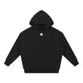 Foundation. black cotton blend hooded sweatshirt with drop shoulder and front pocket. Unisex regular fit.