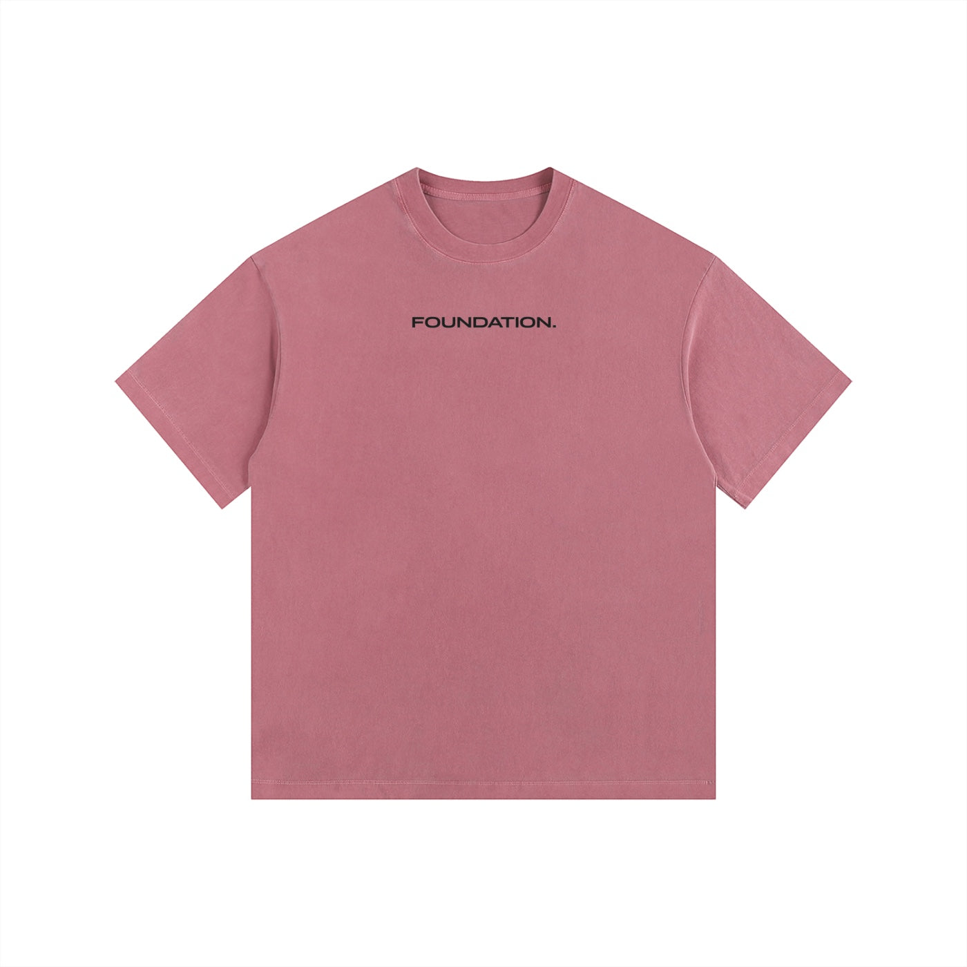 Foundation. oversized t-shirt in dusty rose pink cotton with black "FOUNDATION." text on front.