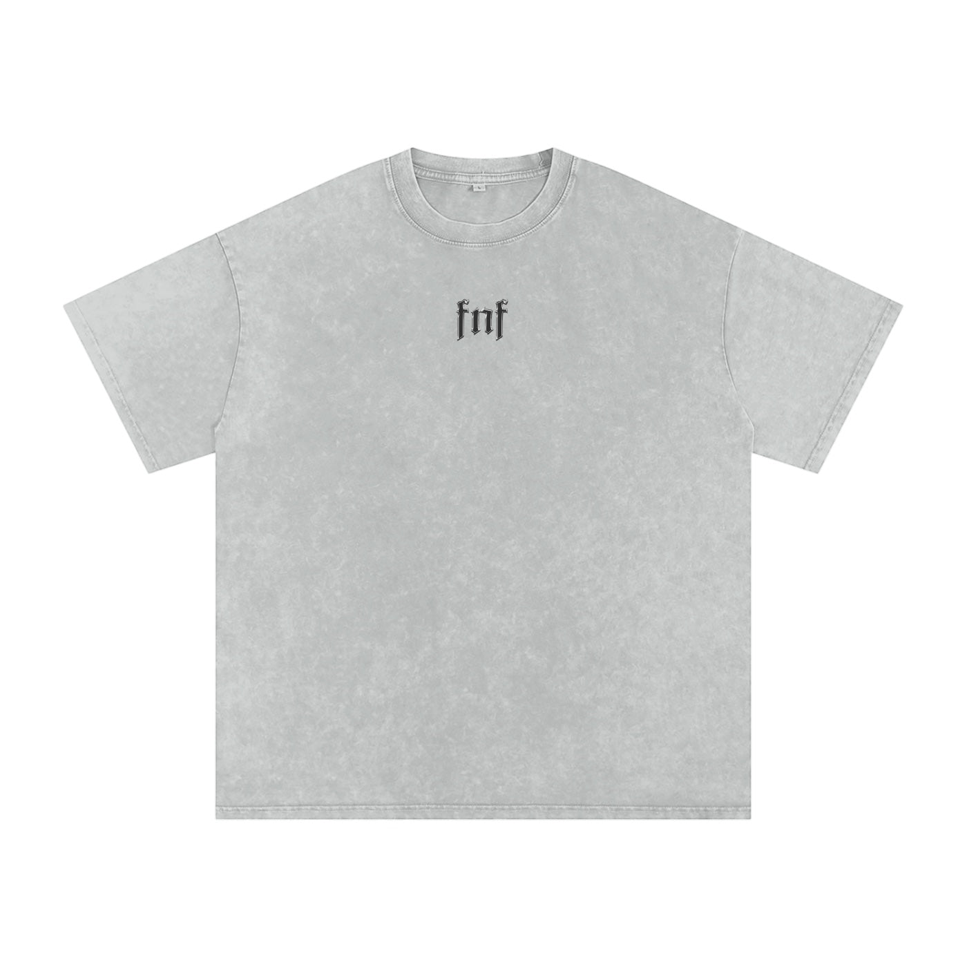Foundation FNF oversized grey washed cotton t-shirt with black gothic font logo on chest.