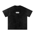 Foundation black washed oversized t-shirt with "IRON ROD" logo on front. Cotton.