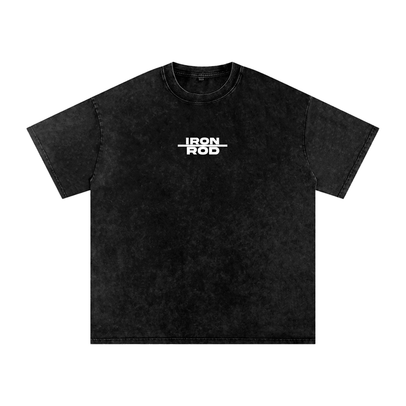 Foundation black washed oversized t-shirt with "IRON ROD" logo on front. Cotton.