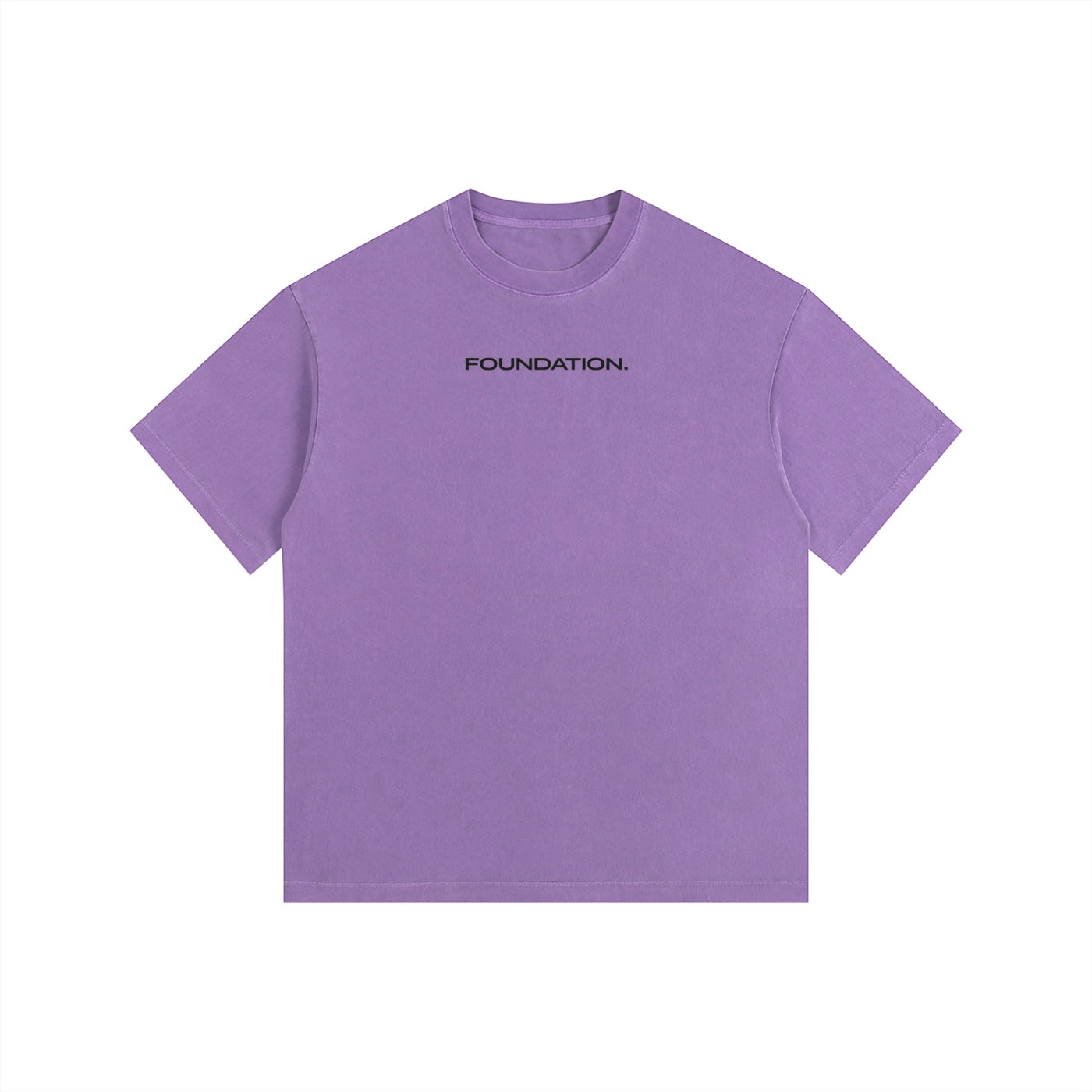 Foundation. oversized t-shirt in lavender cotton with black "FOUNDATION." text on the chest.