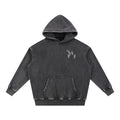 Foundation dark grey vintage washed oversized cotton blend hoodie with small graphic on chest and large graphic on back.
