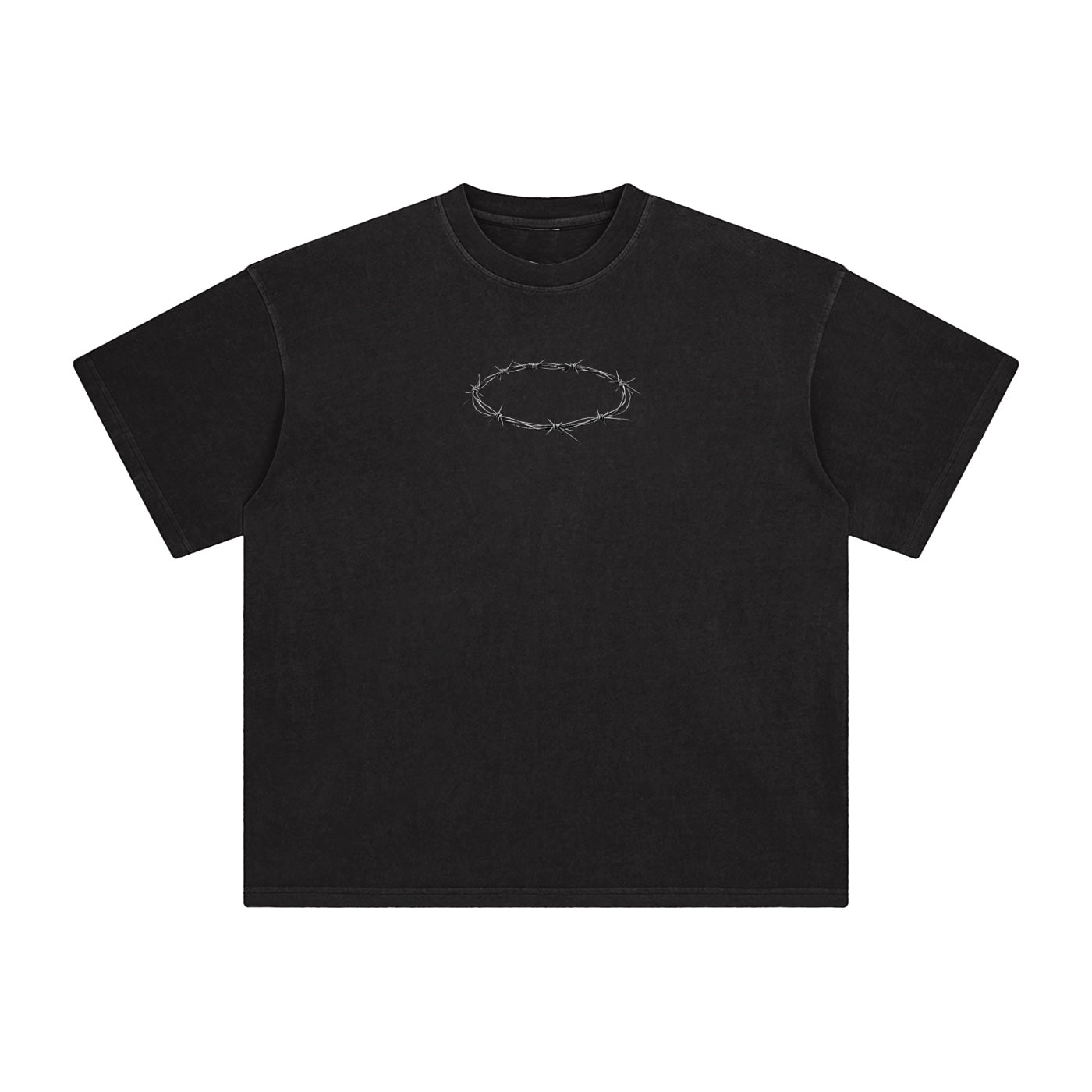 Foundation black oversized cotton t-shirt with a subtle barbed wire crown graphic on the chest.
