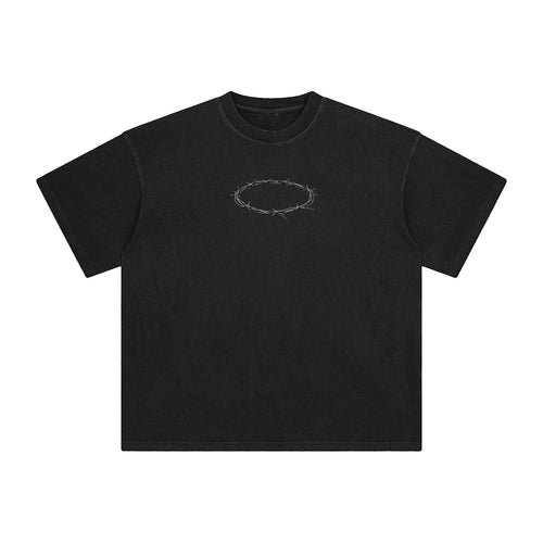 Foundation black oversized cotton t-shirt with a subtle barbed wire crown graphic on the chest.