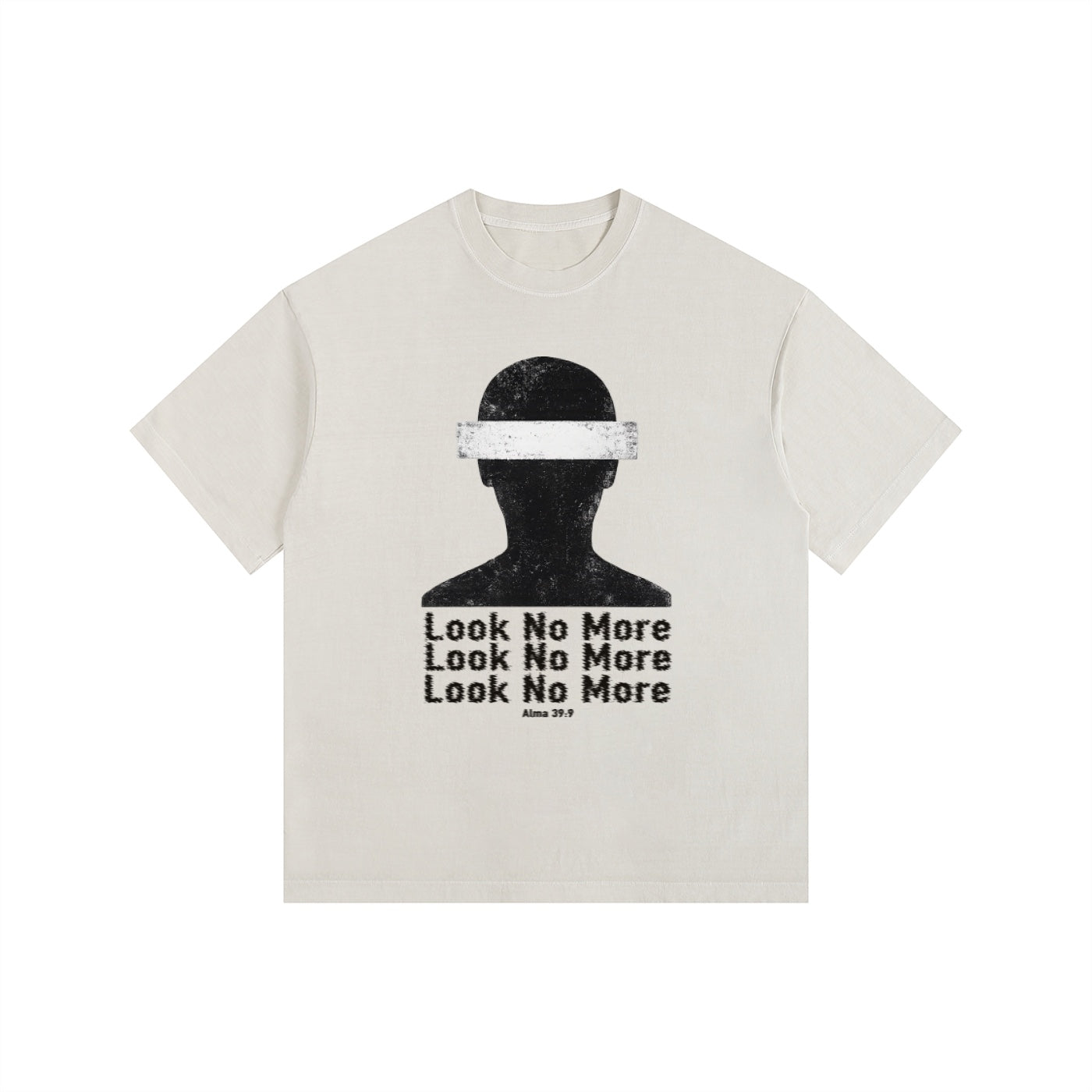 Foundation oversized vintage-washed t-shirt with a distressed blindfolded silhouette graphic and text.