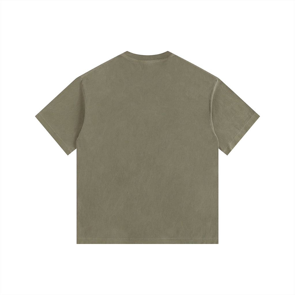Foundation olive green vintage-washed oversized t-shirt with distressed graphic detail.