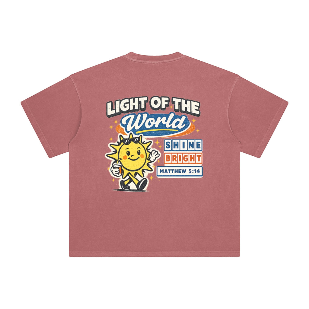 Foundation MATTHEW 5:14 Oversize T-Shirt in rose pink, premium cotton with vintage wash, featuring a graphic of a smiling sun holding a cup.