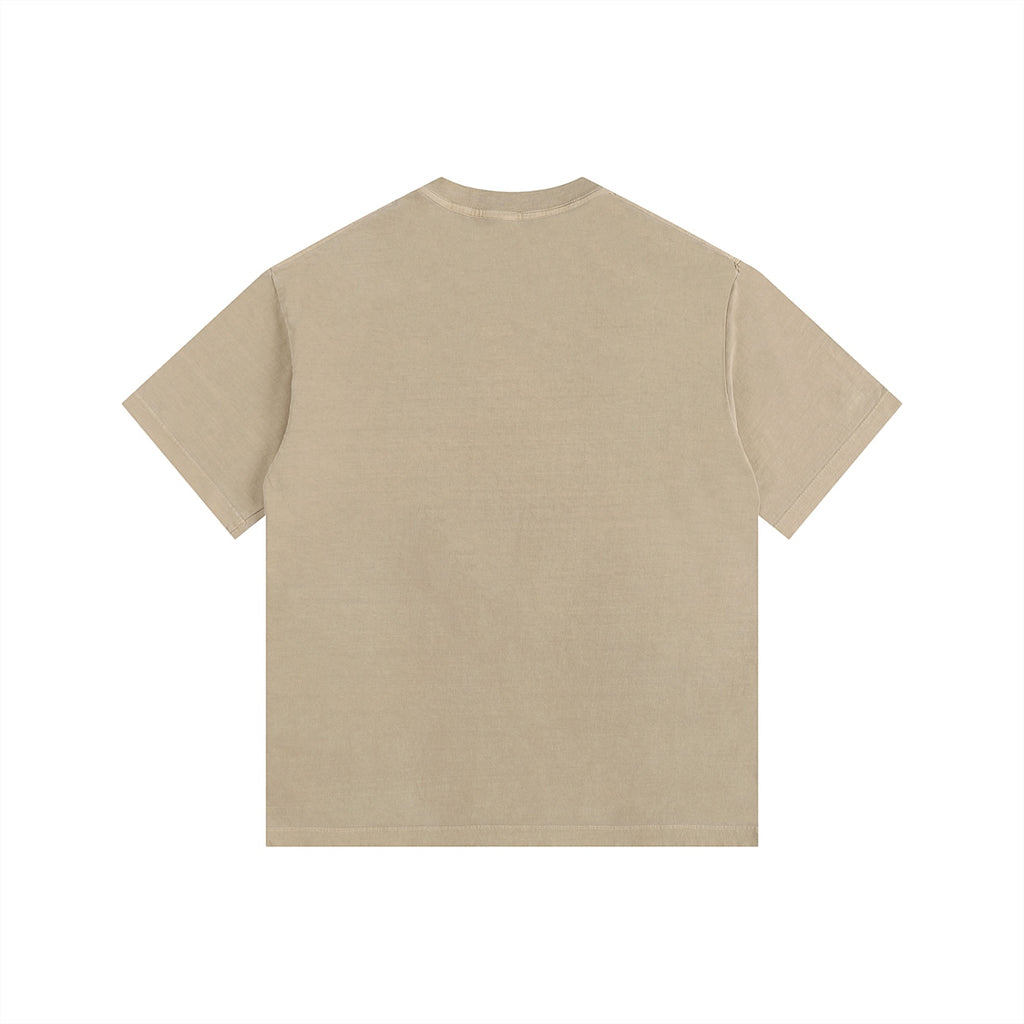 Foundation oversized vintage-washed t-shirt in tan with distressed graphic detail. 100% cotton.