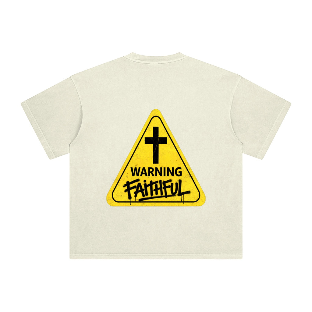 Foundation WARNING Oversize T-Shirt in cream, heavyweight cotton with a large distressed graphic on back.