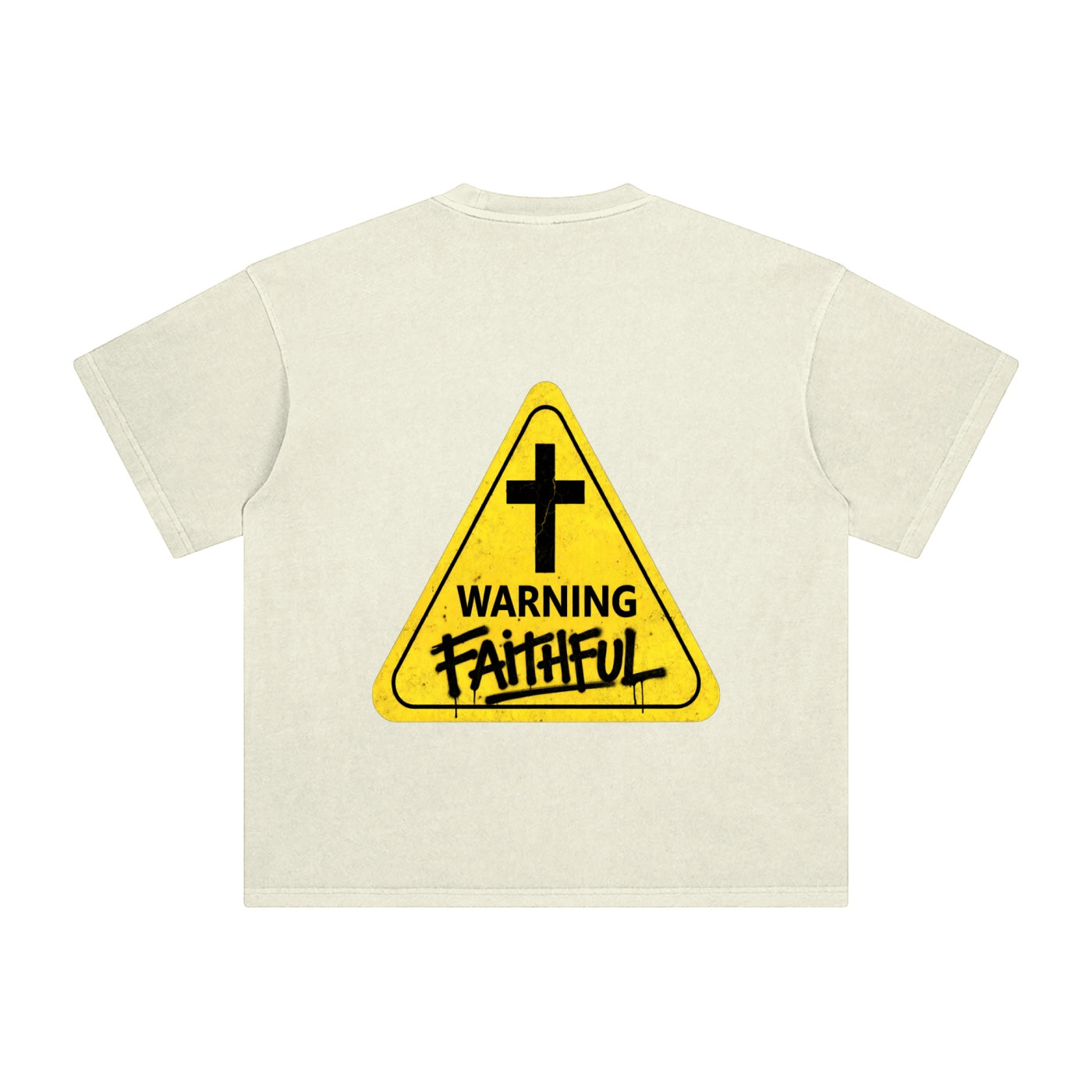 Foundation WARNING Oversize T-Shirt in cream, heavyweight cotton with a large distressed graphic on back.