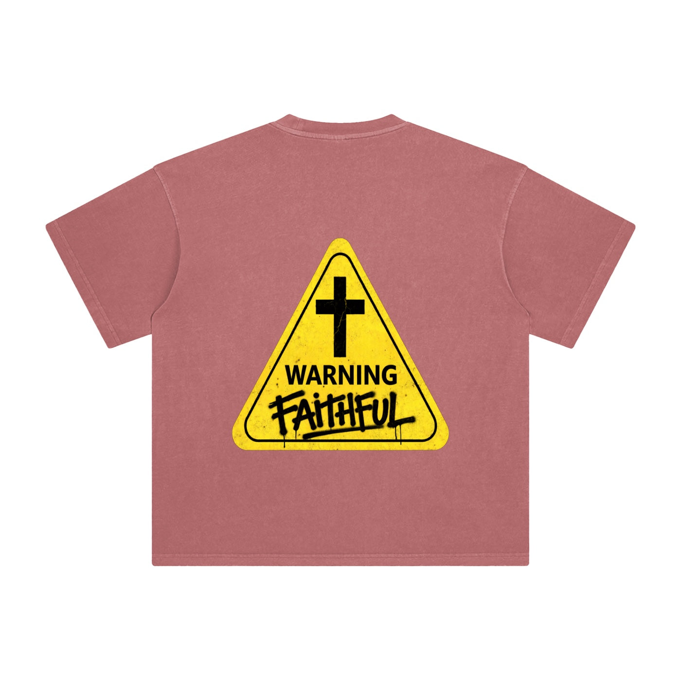 Foundation WARNING Oversize T-Shirt in rose pink, heavyweight cotton with a large distressed graphic on the back.