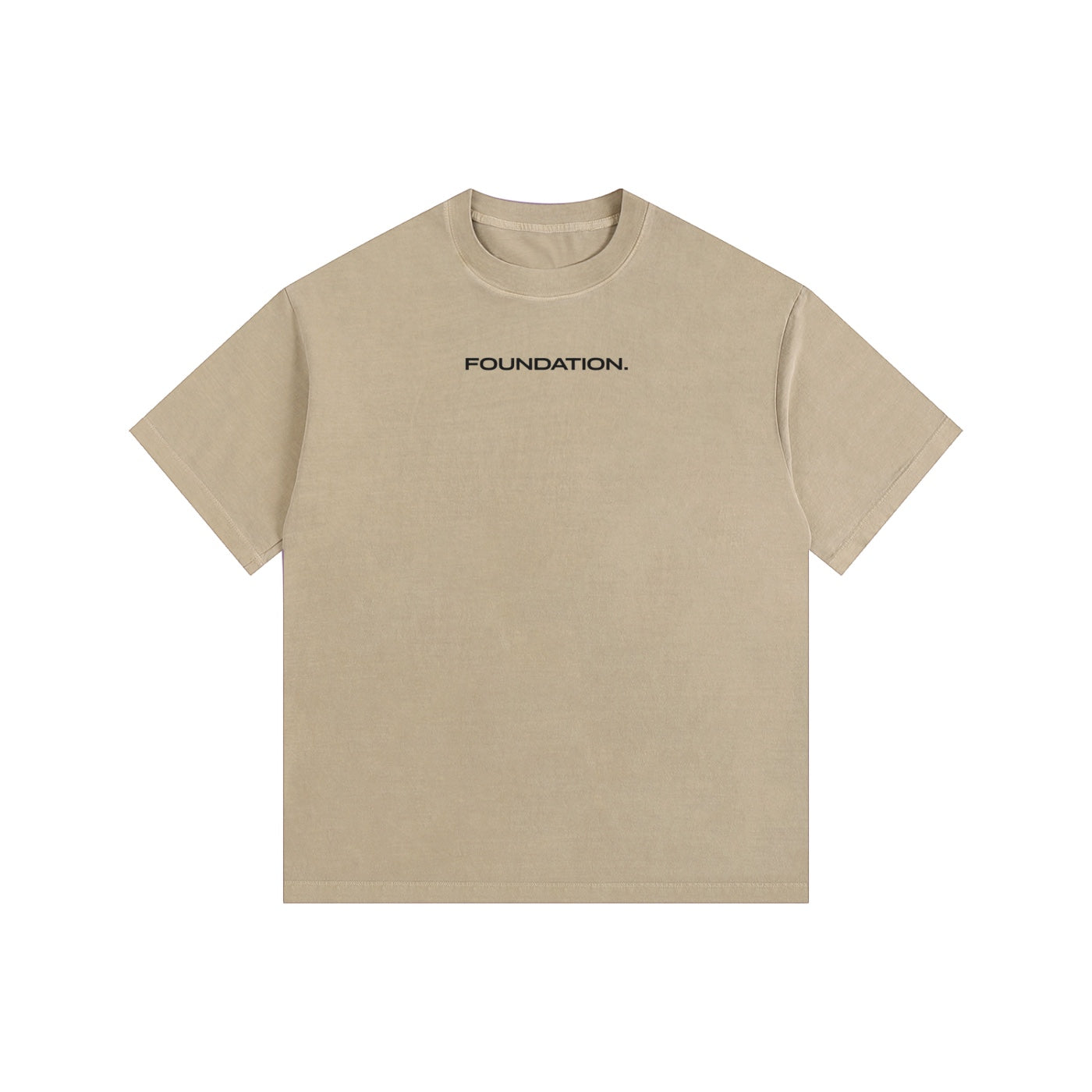 Foundation. oversized fit t-shirt in beige cotton with black "FOUNDATION." text on the front.