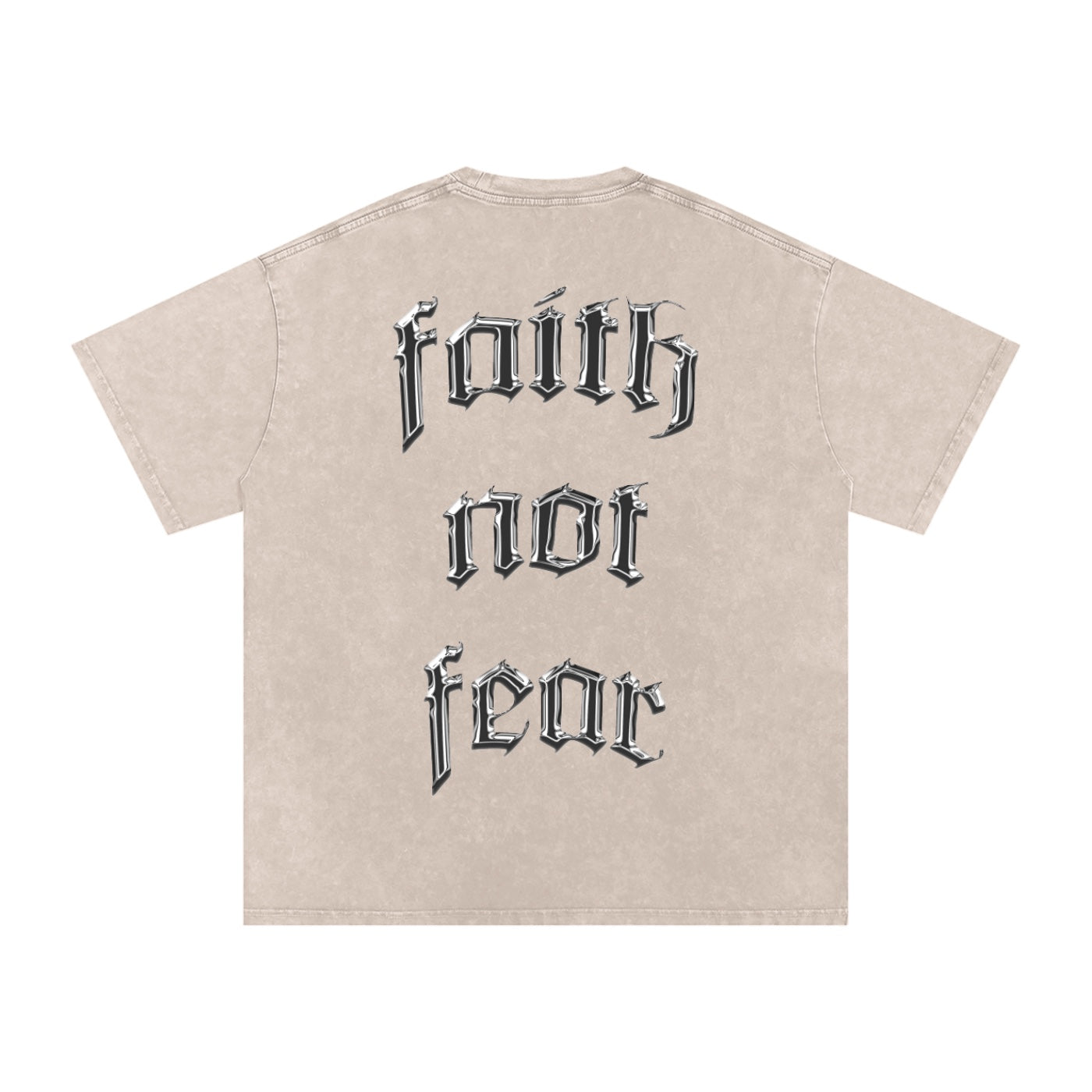 Foundation oversized beige cotton t-shirt with "faith not fear" graphic print on back.