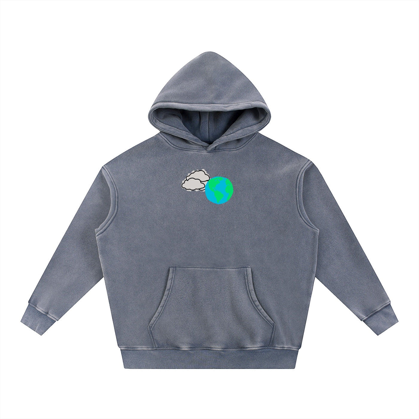 Foundation oversized charcoal grey cotton blend hoodie with vintage wash and a graphic of the Earth with clouds on the chest.