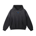 Foundation MARK 4:39 oversized charcoal grey fleece hoodie with blue logo on chest and front pocket.