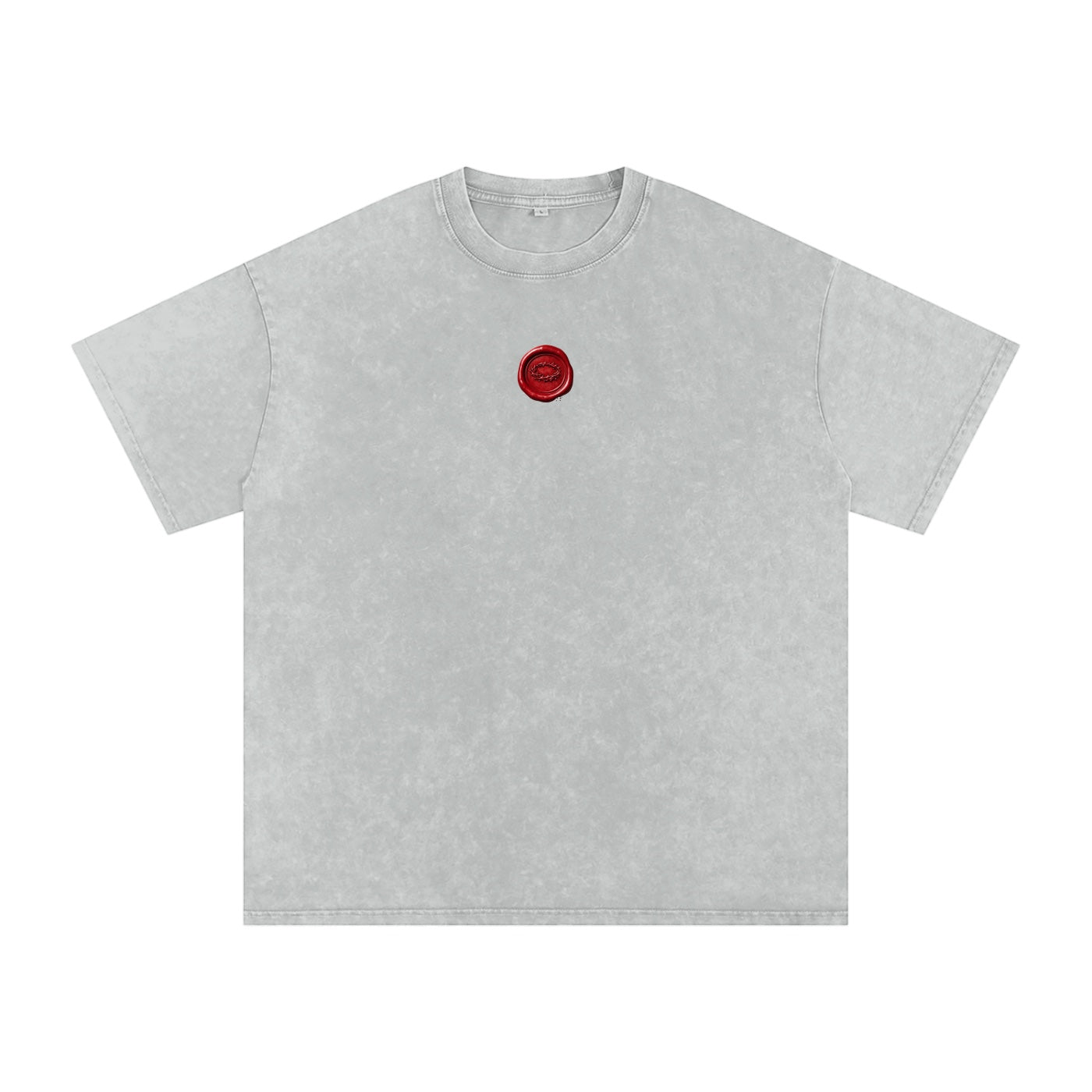 Foundation oversized vintage-washed cotton t-shirt in light grey with a red wax seal graphic on the chest.