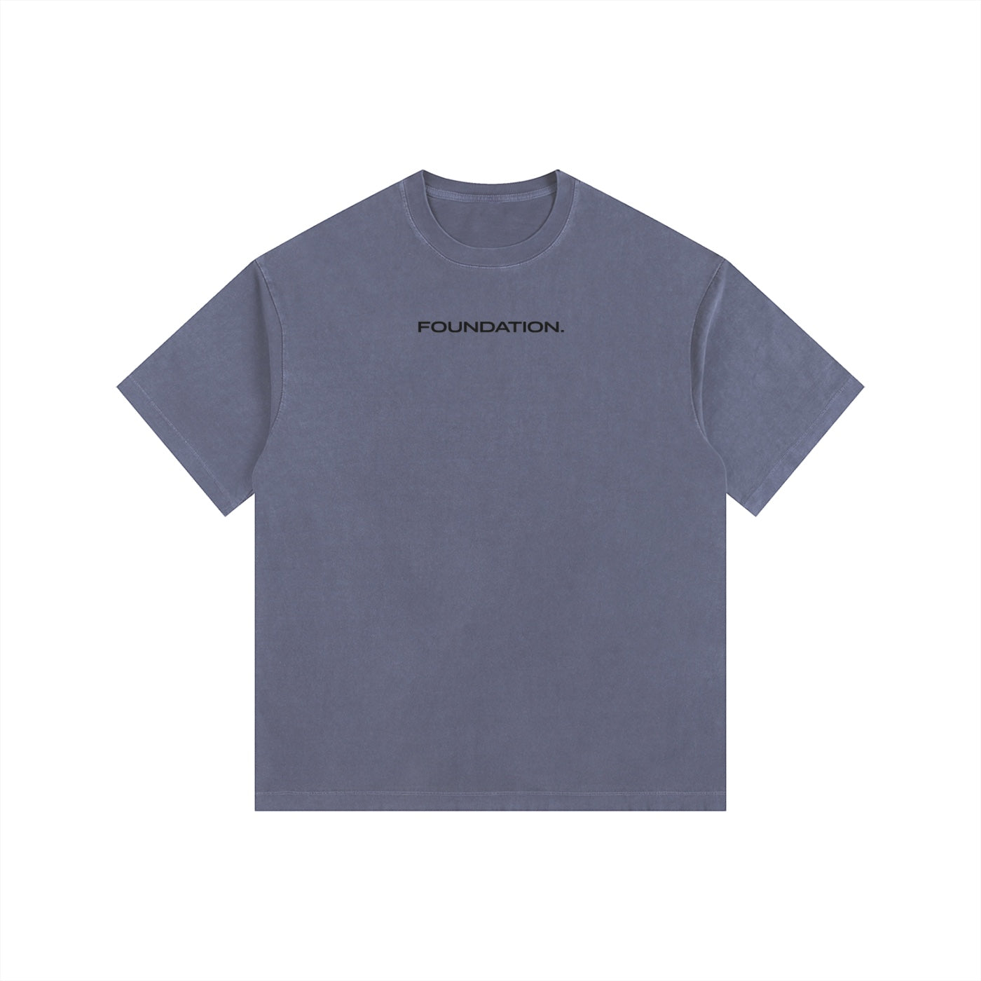 Foundation. oversized t-shirt in slate blue with black "FOUNDATION." text on the chest.