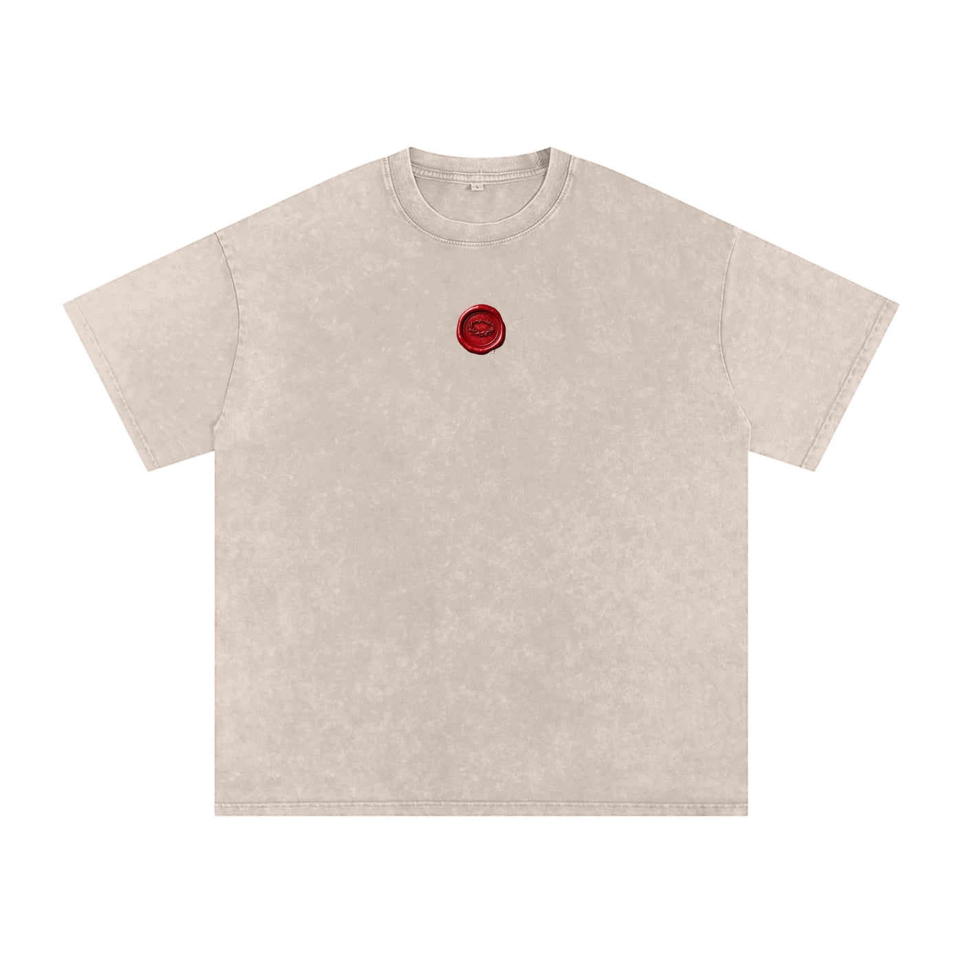 Foundation oversized vintage-washed cotton t-shirt in beige with a red wax seal graphic on the chest.