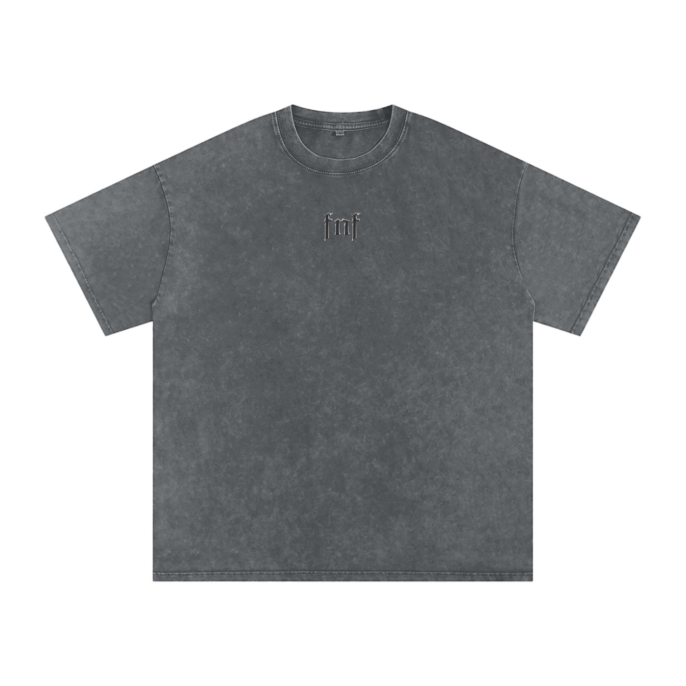 Foundation oversized charcoal grey washed cotton t-shirt with embroidered FNF logo on chest. Streetwear style.