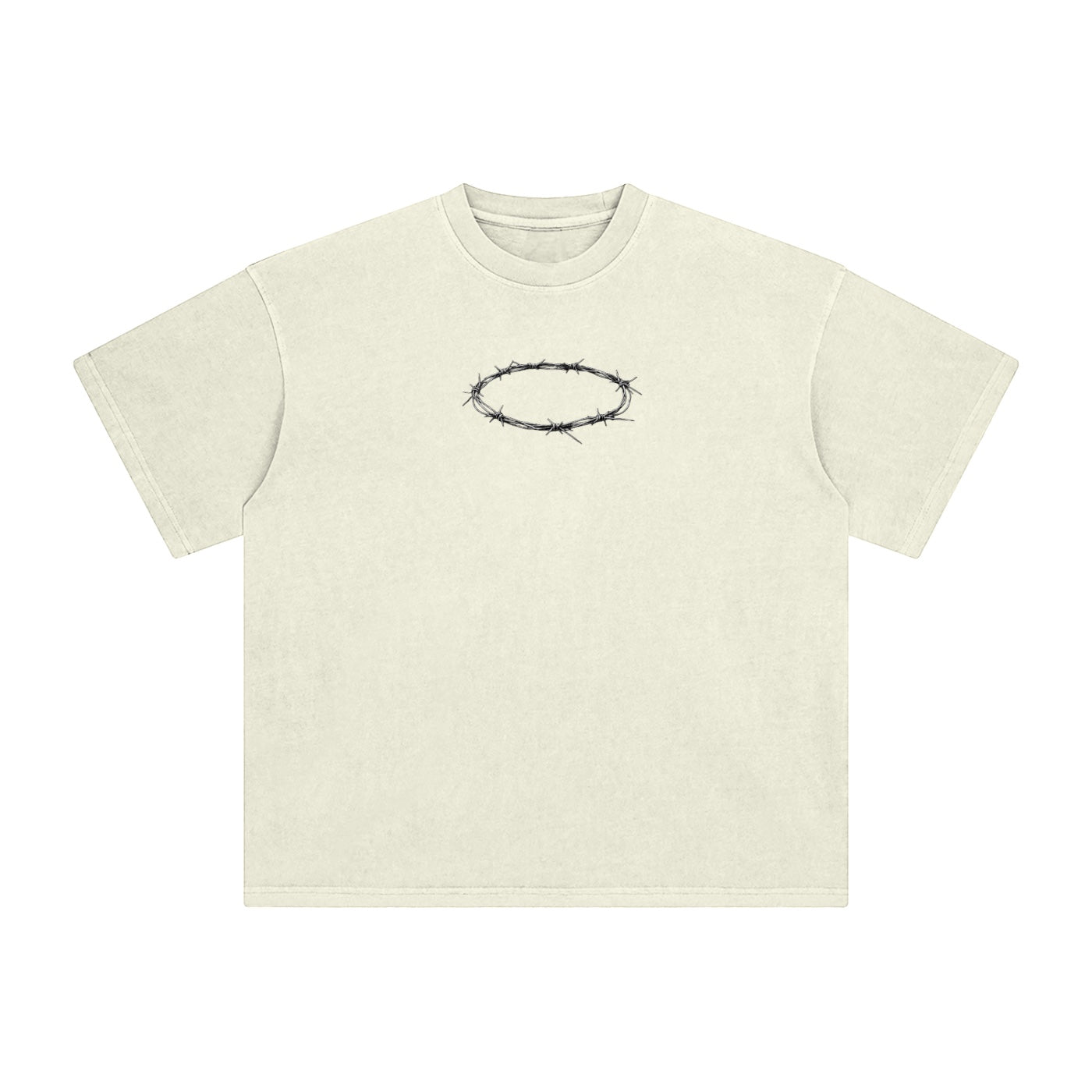 Foundation oversized cream cotton t-shirt with a black barbed wire crown graphic on the chest.