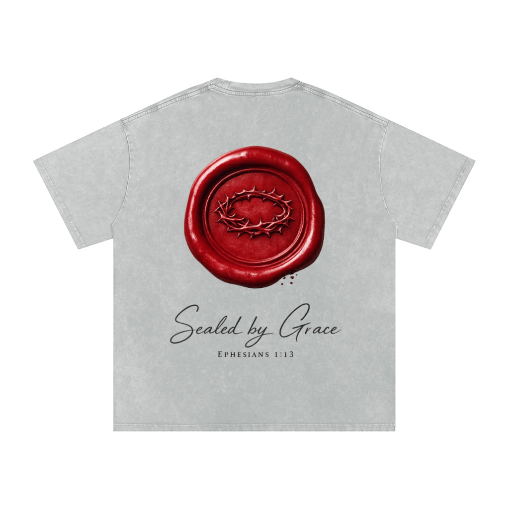 Foundation oversized vintage-washed cotton t-shirt with a red wax seal graphic featuring a crown of thorns and