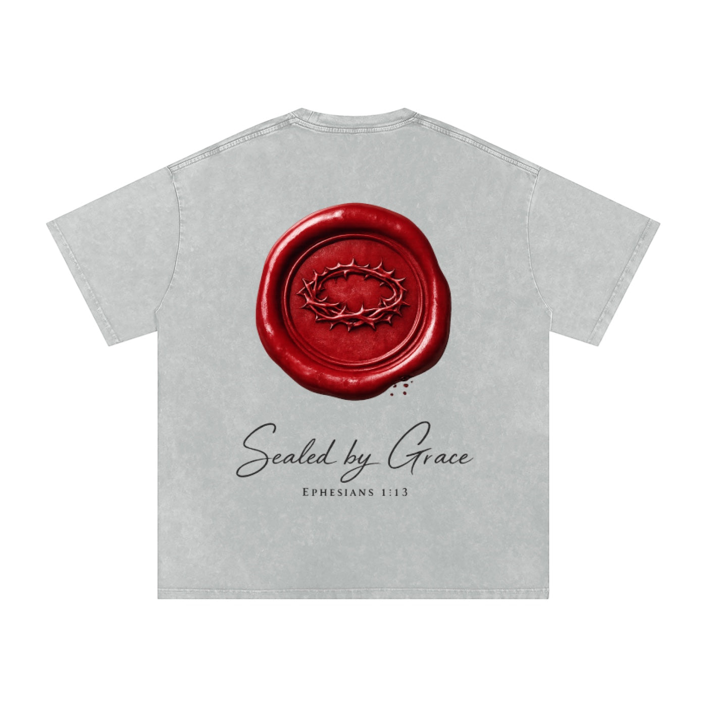 Foundation oversized vintage-washed cotton t-shirt with a red wax seal graphic featuring a crown of thorns and